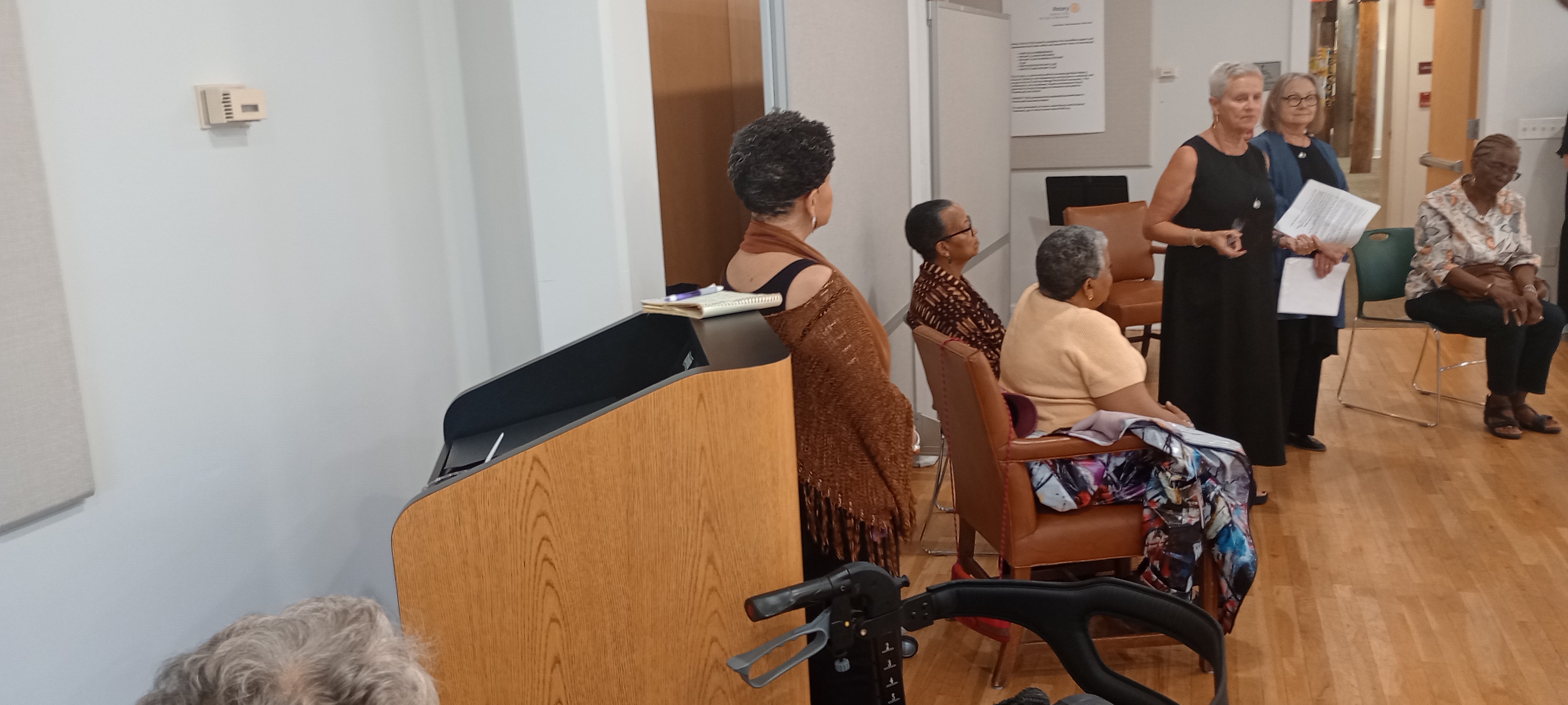 Visitors at a community history exhibition