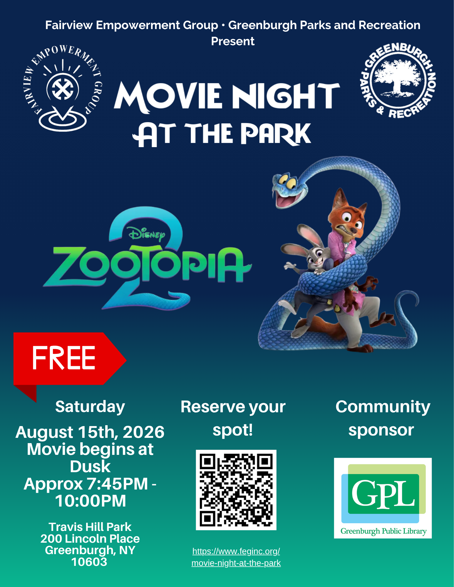Movie Night at the Park flyer