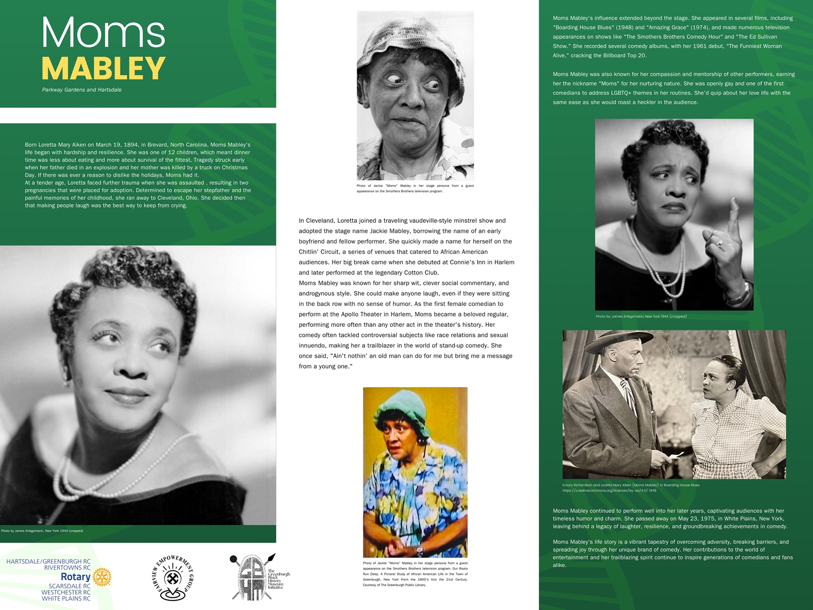 Greenburgh Black History Museum Initiative collection image: Moms Mabley