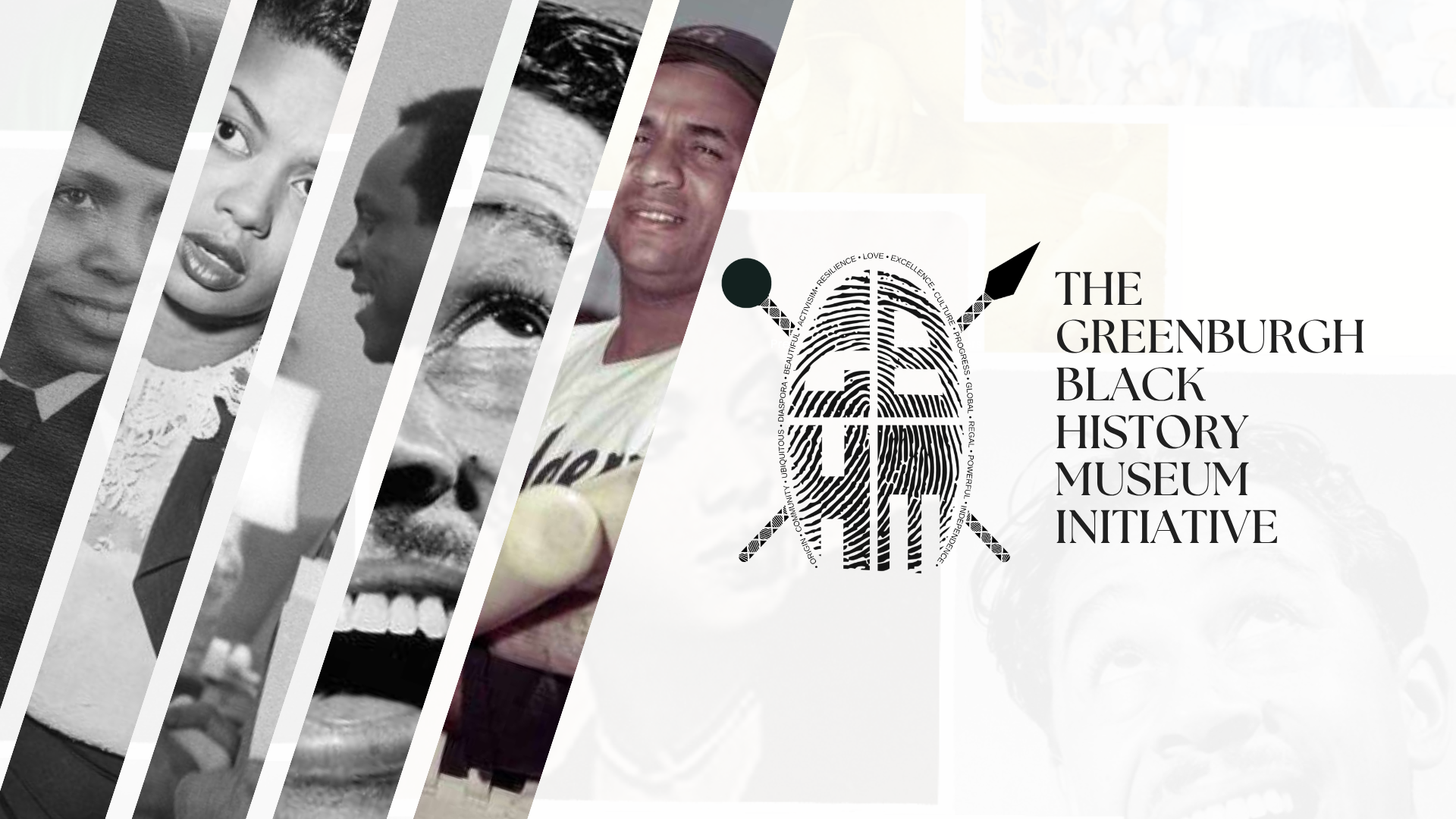 Collage of Greenburgh Black History Museum Initiative historical figures and Museum identity